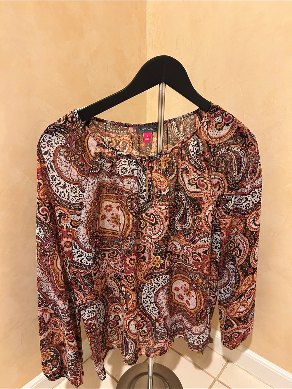 Vince Camuto Rust Multi Paisley Peasant Blouse